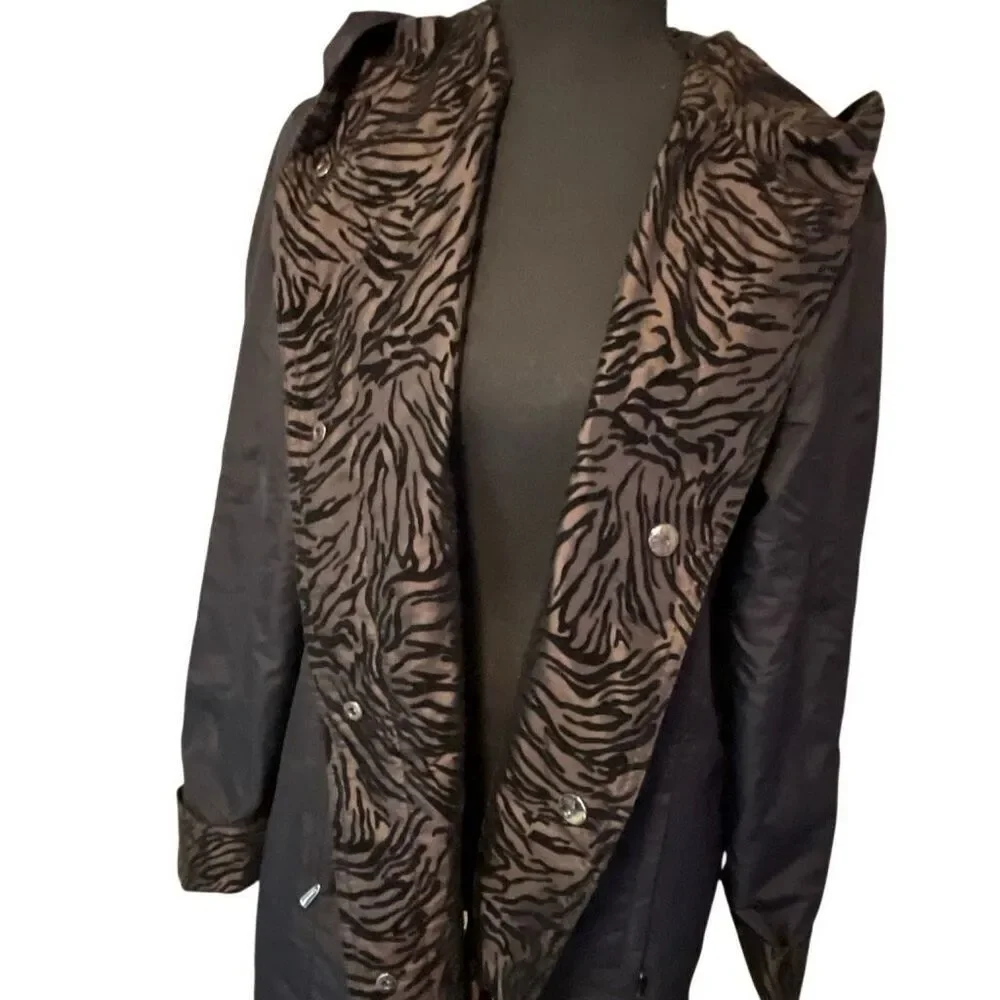 Gallery Women’s Zebra Flocked Reversible Hooded Jacket/Coat